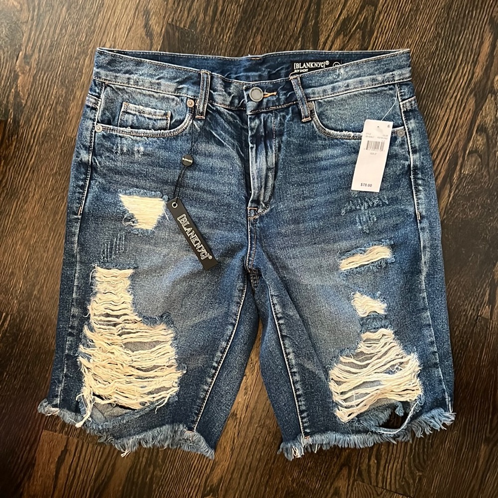 NWT blank NYC long ripped shorts size 27